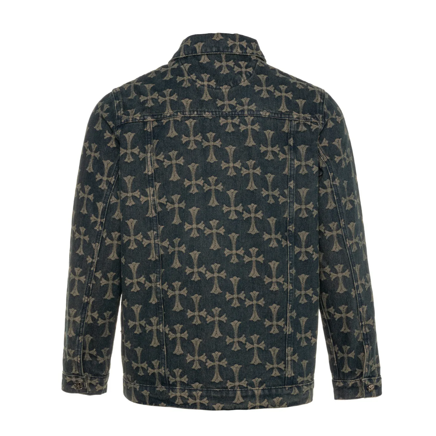 P240 Chrome Hearts | Chrome Hearts CH all-over printed jacquard denim jacket - 2024 autumn new product, the same style as the Internet celebrity star's cross-printed denim jacket, with unique cross design elements and all-over printing, full of design sense. It is made of 100% denim cotton fabric with heavy coarse yarn count, which ensures a stiff and tough silhouette while being soft, comfortable and breathable. The lapel is designed with silver buttons and is full of texture.  The classic dark yellow cross logo is all over the dress. It is generous and full of personality without being exaggerated. It is a perfect versatile style for spring and summer!    Custom hardware! Same style for couples!  Three standards are complete, the same style for men and women, non-market ordinary version, feel free to compare, the quality is absolutely guaranteed. Style number: 1651# Color: blue Size: S M L XL